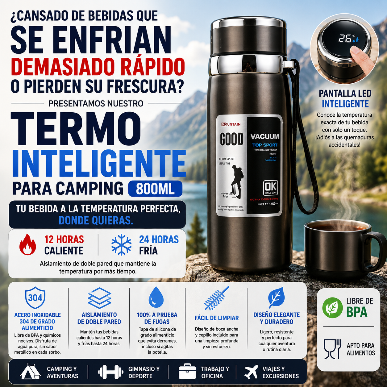 Termo Inteligente Para Camping 800ML