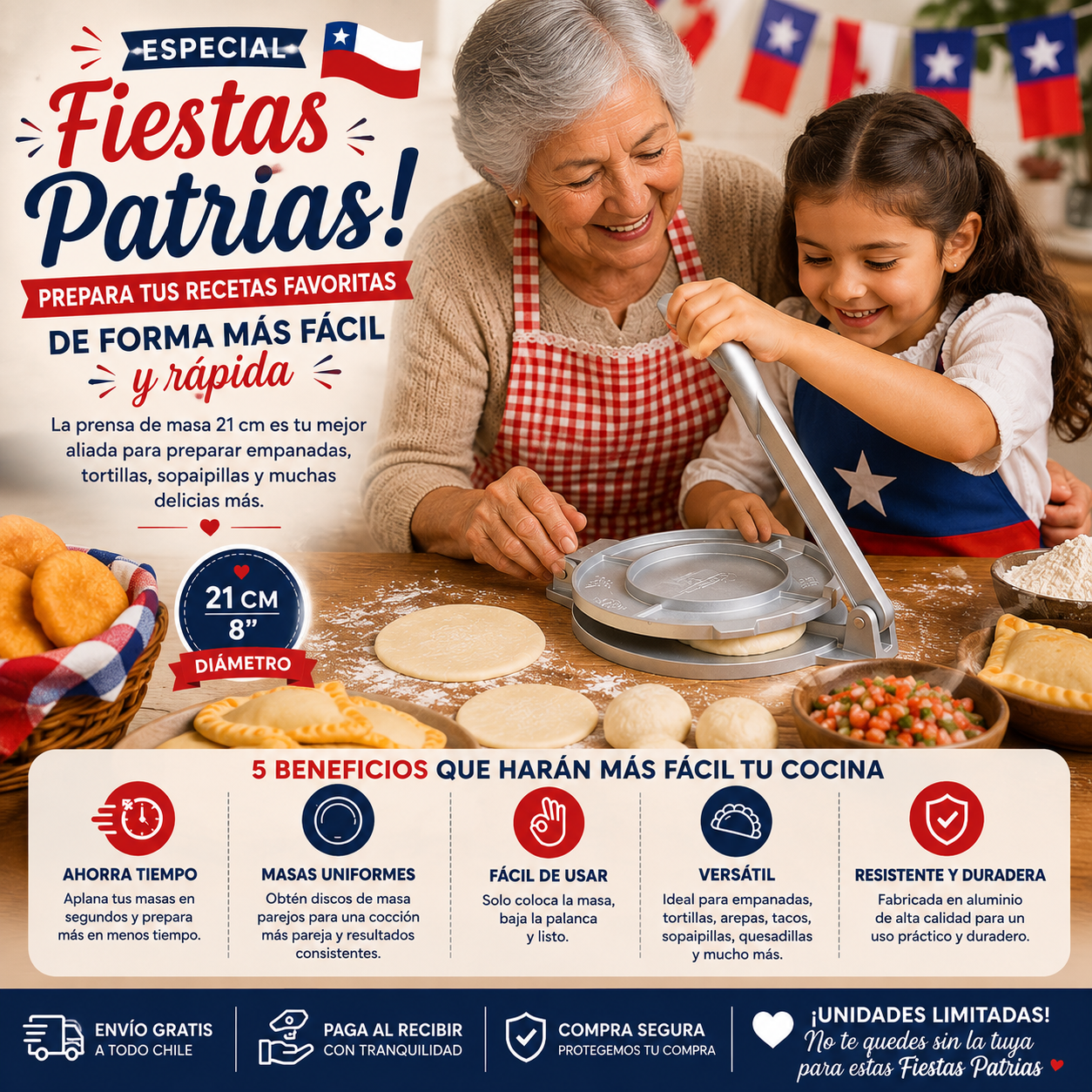 PRENSA DE MASAS PARA EMPANADAS 21CM
